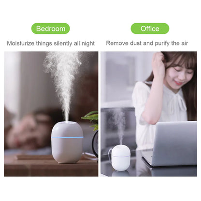 Portable USB Ultrasonic Air Humidifier & Essential Oil Diffuser with LED Lamp - Car Purifier and Romantic Aroma Mist Maker