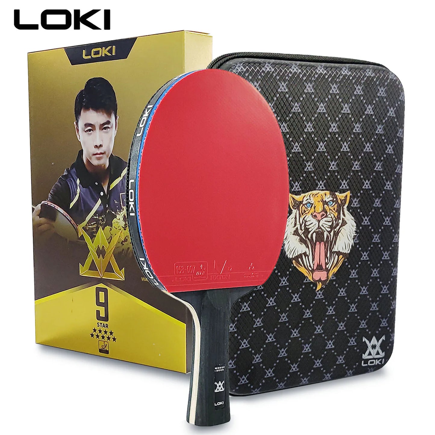 LOKI 9 Star Professional Table Tennis Racket - 5+2 Carbon Ping Pong Paddle with Sticky Rubbers, Ultra Offensive, Available in 6/7/8/9 Star Ratings