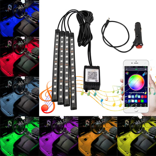 Neon LED Car Interior Ambient Foot Light: 48/72 LEDs with USB Wireless Remote - Music App Control for Auto RGB Atmosphere Decoration