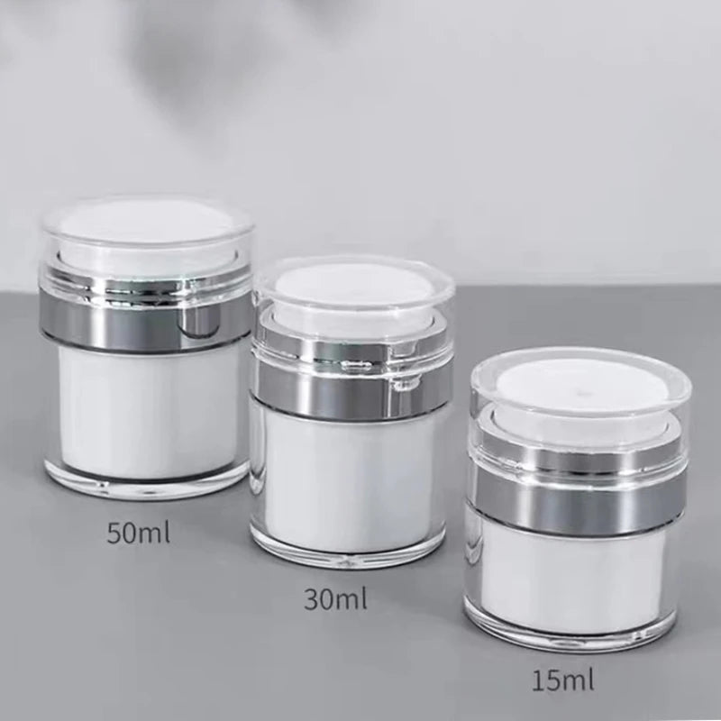 Travel Refillable Bottles: 15/30/100ML Mini Press Vacuum Bottles for Creams, Gels, Lotions - Cosmetic Dispenser Containers for Make-up & Skincare