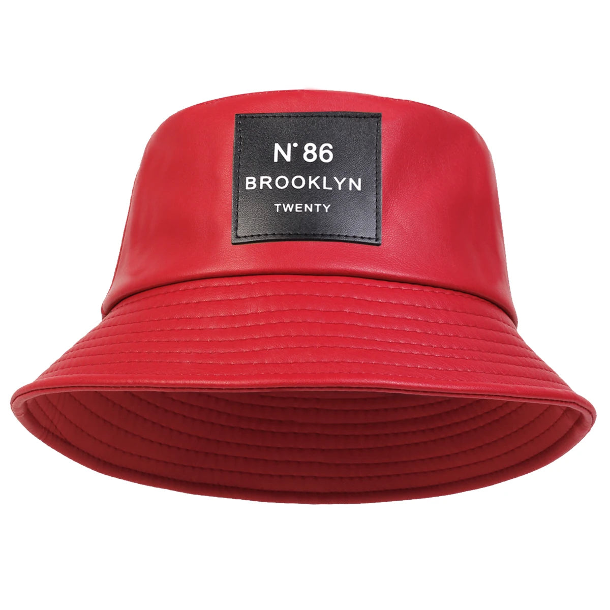 Unisex N86 Label PU Leather Bucket Hat - Personality Fisherman Cap with Sunscreen, Casual Outdoor Wear