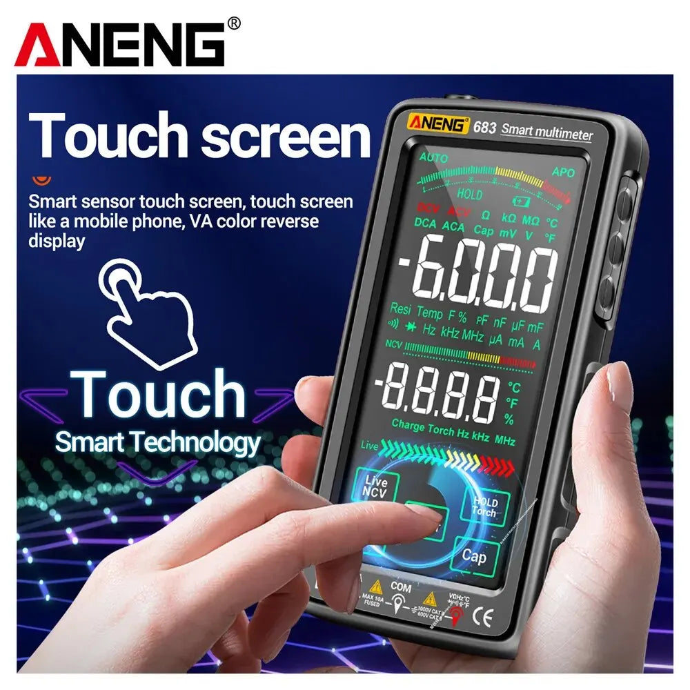 ANENG 683 Professional Multimeter - 6000 Counts, AC/DC Voltage Test, Current Ammeter, Smart Touch Screen | NCV & Diode Test