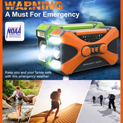 10000mAh Multifunctional Emergency Radio - Hand Crank & Solar Powered, USB Charging, FM/AM/WB/NOAA, with LED Flashlight and Power Torch