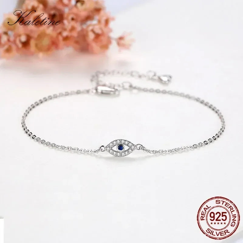 KALETINE Lucky Evil Eye Bracelet | 925 Sterling Silver with Blue Stone CZ | Adjustable Jewelry for Men & Women | KLTB099