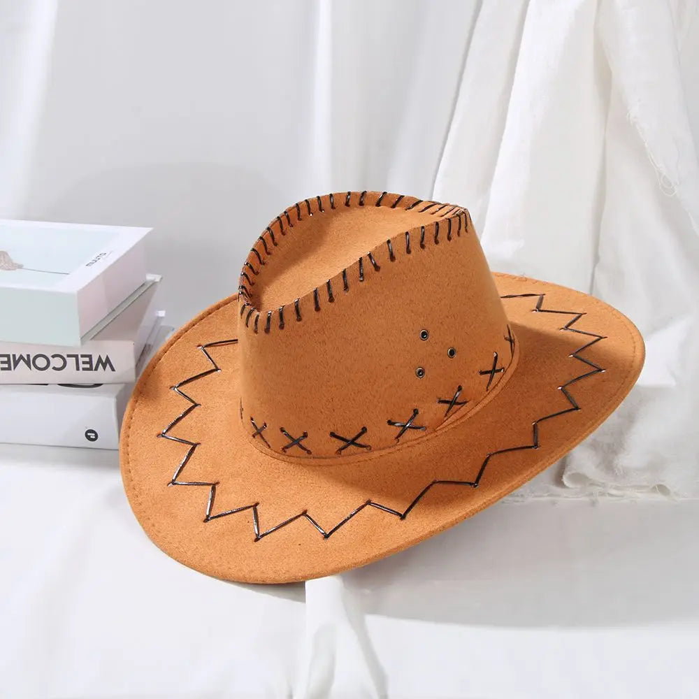 Unisex Suede Cowboy Fedora Hat - Fashionable Wide Brim Jazz Hat, Western Style Felt Panama Cap for Dress and Casual Wear