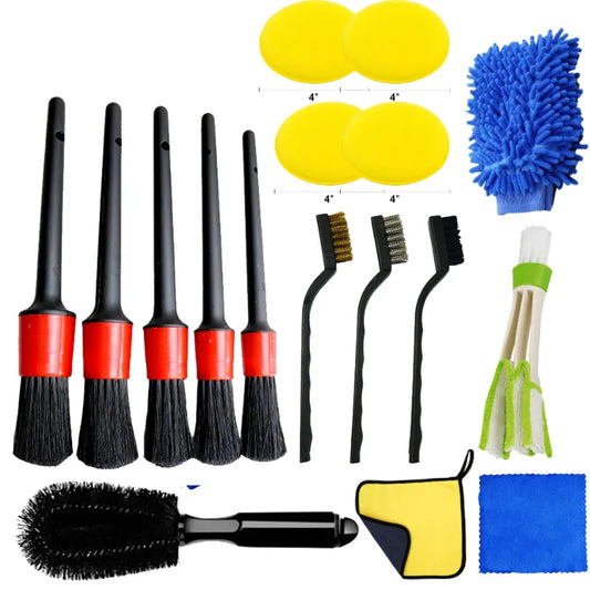 17Pcs Car Detailing Brush Set - Brushes, Sponges, and Towels for Car Cleaning, Air Vents, Rim Cleaning - Dirt and Dust Clean Tools