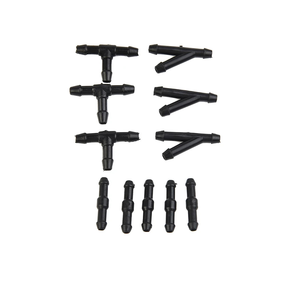 Universal Car Windshield Washer Hose Kit: T-Piece Tube Pipe Splitter Connector with Nozzle Hose Tube Connector