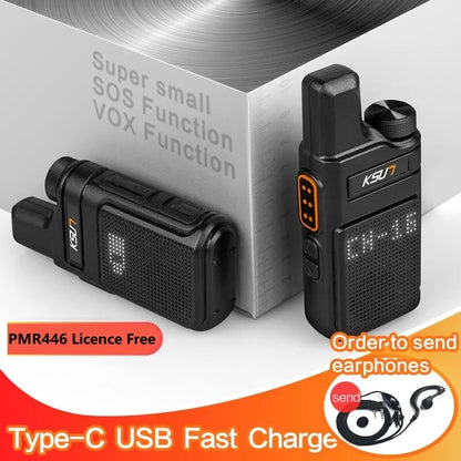 KSUT PMR446 Walkie Talkie Set - 2 Pieces Mini Portable Handheld Radio, Wireless Two-Way Transceiver for Communication