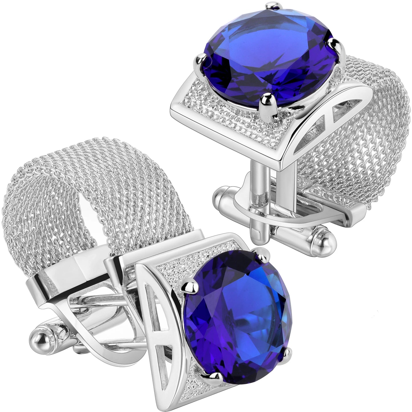 HAWSON Luxury Silver Crystal Cufflinks for Men - Elegant French Shirt Accessories for Wedding and Business