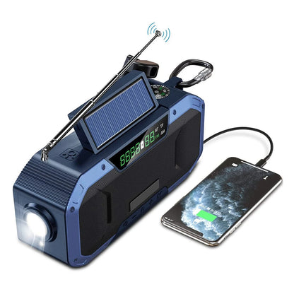 Solar-Powered Hand Crank Emergency Radio with LED Flashlight, Power Bank, Bluetooth 5.0 Speaker - AM/FM Radio and Phone Charger