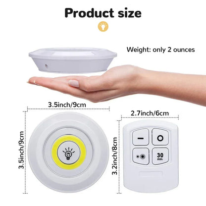 3W Super Bright COB Under Cabinet Light - LED Wireless Remote Control Dimmable Wardrobe Night Lamp for Home Bedroom Kitchen Nightlight