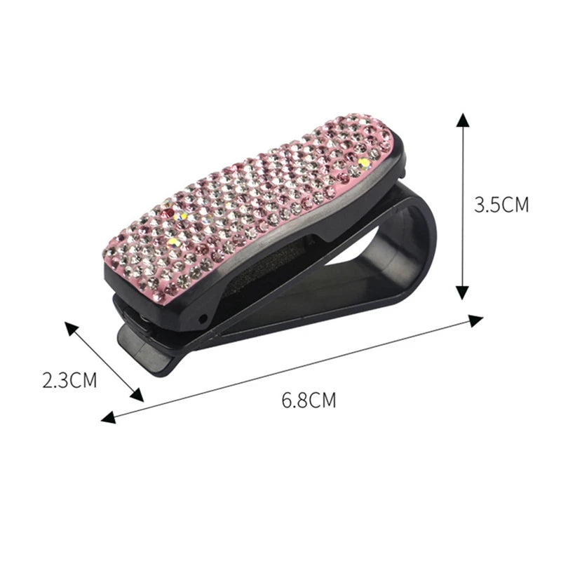 Sun Visor Sunglasses Clip Holder - Rhinestone Car Decoration Accessories, Portable Crystal Bracket Clip