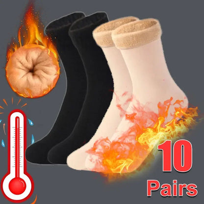 10 Pair Women's Winter Warm Short Socks - Thicken Thermal Cashmere Wool, Nylon Snow Velvet Boots - Home Floor Calcetines