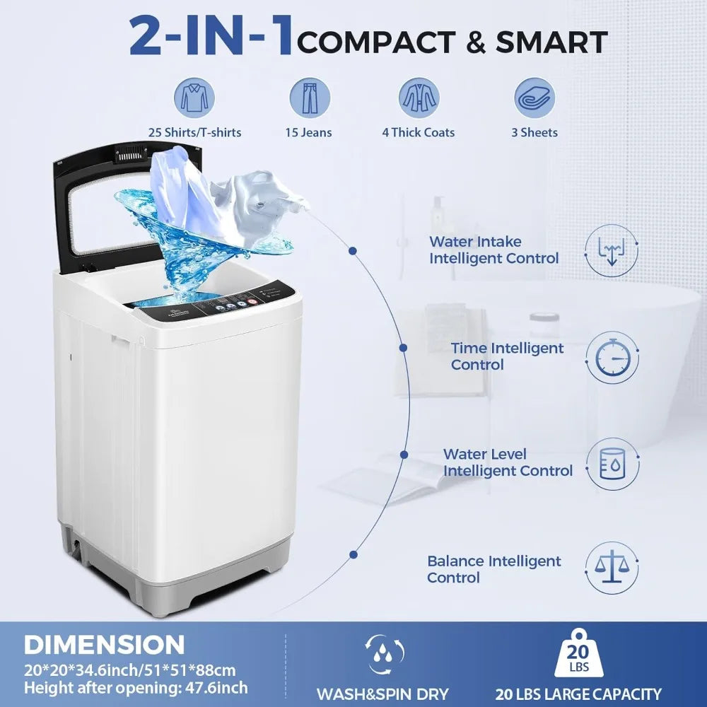 Portable 20lb Washer and Dryer Combo - 2.8 Cu.ft Capacity with 10 Programs and 8 Water Level Selections