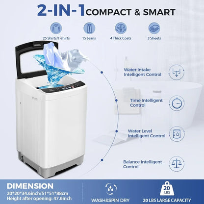 Portable 20lb Washer and Dryer Combo - 2.8 Cu.ft Capacity with 10 Programs and 8 Water Level Selections