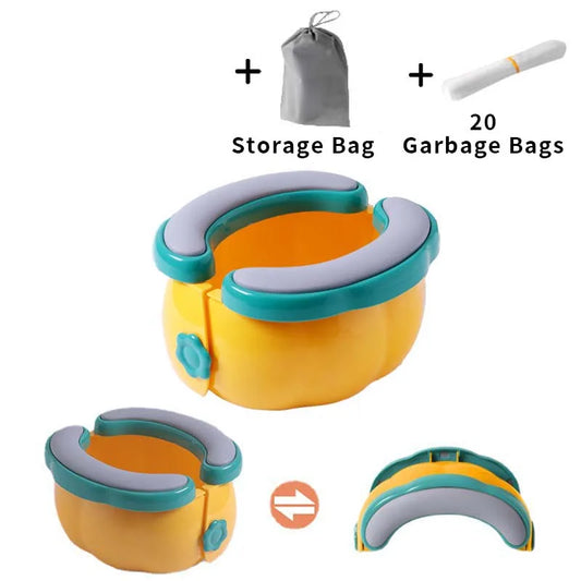 Portable Baby Toilet for Travel - Foldable Kids Potty Training Seat with Easy Cleaning, Storage Bag, and 20 Garbage Bags