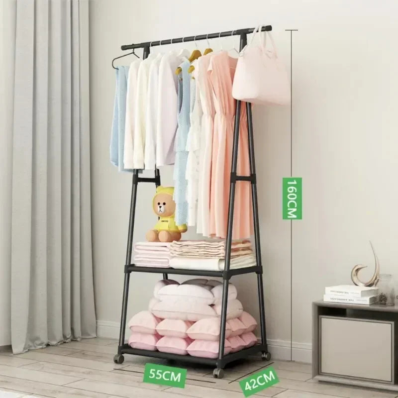 Mobile Triangle Clothes Hanger - Floor Standing Coat Rack with Wheels, Multi-Function Bedroom and Living Room Clothes Organizer