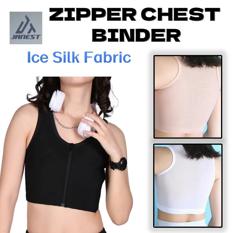 Central Zipper Chest Binder - Front Bandage Breast Binder, FTM Trans Lesbian Corset for Women