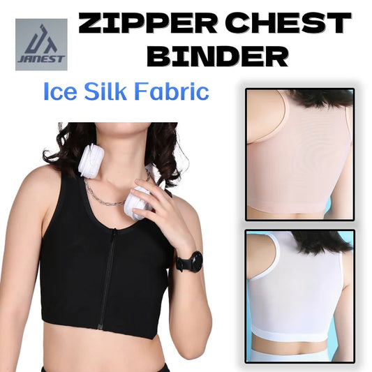 Central Zipper Chest Binder - Front Bandage Breast Binder, FTM Trans Lesbian Corset for Women