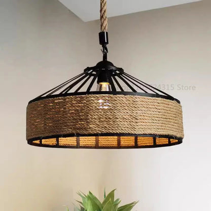 Classical Hemp Rope Pendant Ceiling Lamp - Retro Antique Iron Chandelier for Dining Room - Industrial Hanging Light Fixture