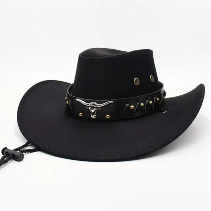 Artificial Suede Western Cowboy Hat - Vintage Big-Edge Gentleman and Cowgirl Jazz Hat for Holidays, Party, and Cosplay