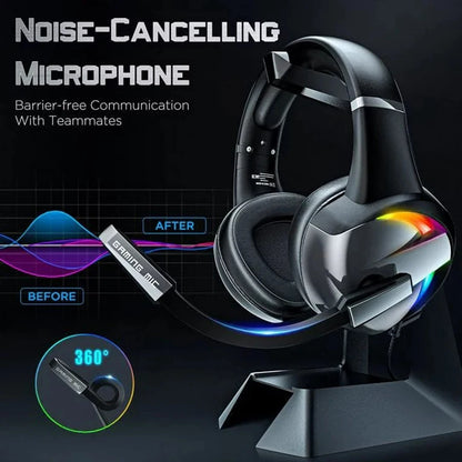 RGB Gaming Headset with Noise-Canceling Microphone, Surround Sound & LED Lights for PS5, PS4, Xbox One, PC, Laptop, Mac