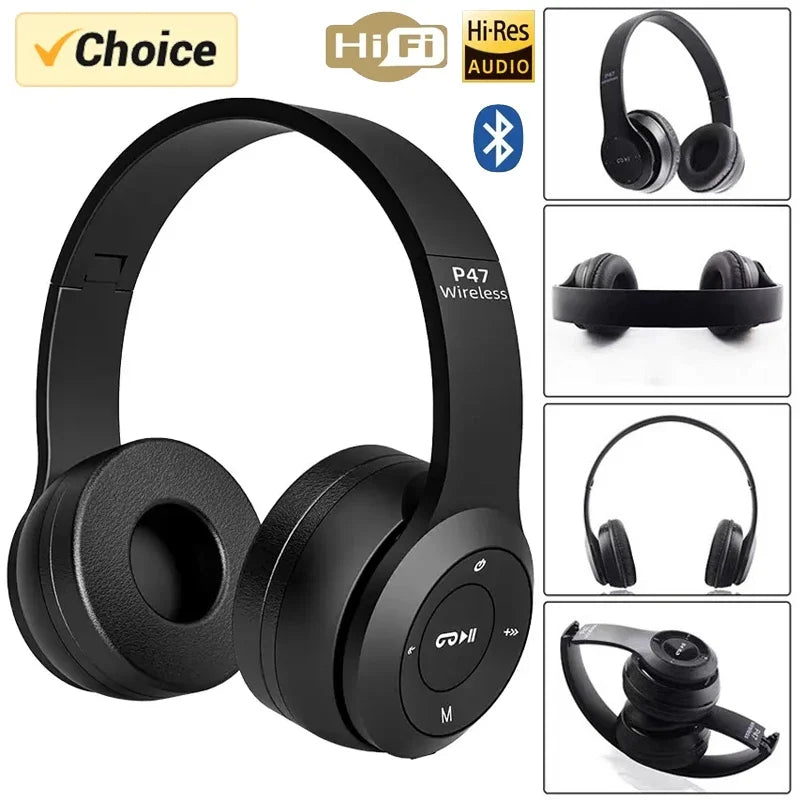 Wireless P47 Stereo Headset 5.0 Bluetooth - Foldable Sports and Gaming Headphones, Compatible with Huawei and Xiaomi