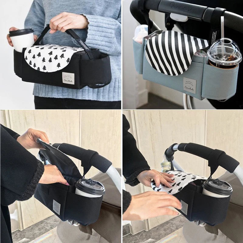 Stroller Bag Pram Organizer | Baby Accessories Cup Holder Cover | Portable Travel Carriage Bags for Newborns and Toddlers