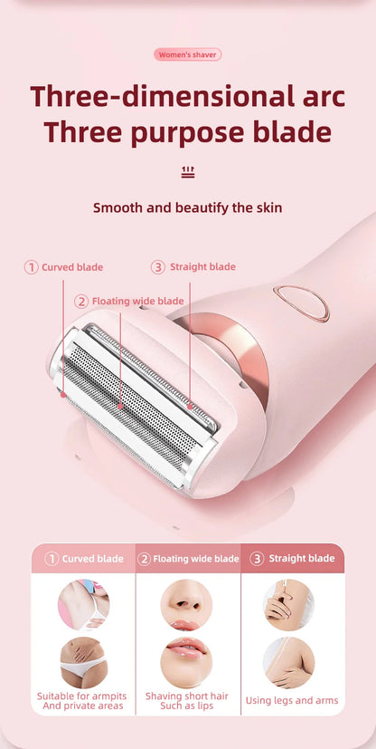 Painless Hair Removal Epilator - USB Rechargeable Trimmer for Women, Body, Face, Leg, Armpit, Bikini, and Pubic Shaver