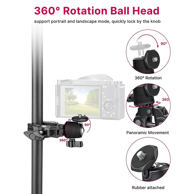 Ulanzi R099 Super Clamp with 360° Mini Ball Head - Quick Release Bracket Tripod Mount for DSLR Camera and GoPro, 1/4 Screw Clip