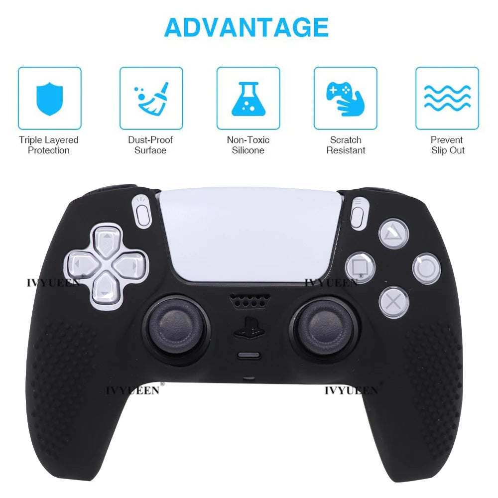 IVYUEEN Studded Silicone Protective Cover for PlayStation 5 DualSense Controller - Gamepad Case with Thumbstick Grips