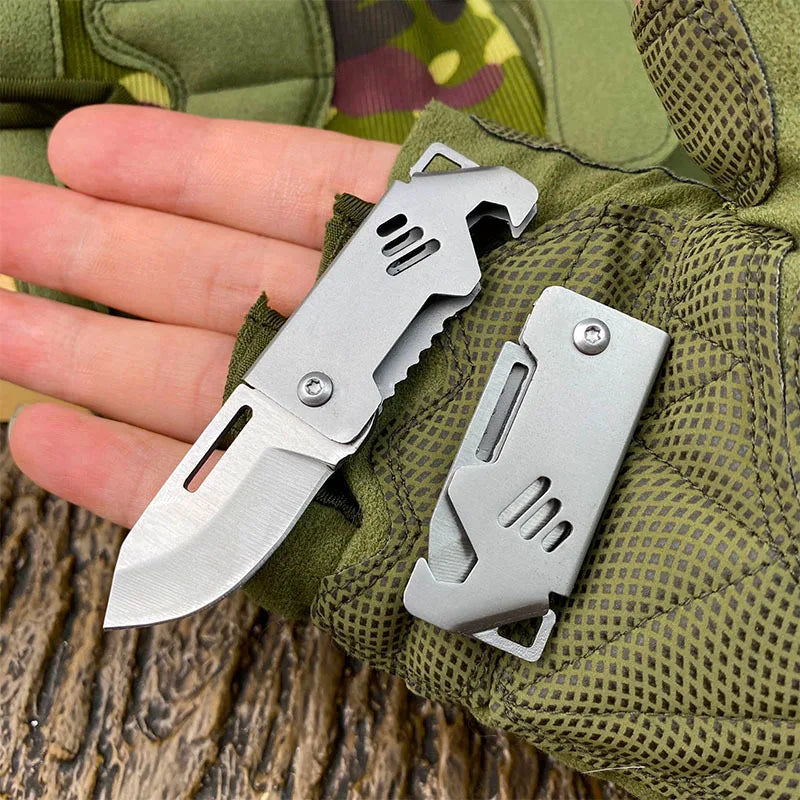 Mini Folding Knife – Stainless Steel Box Opener with D2 Steel Blade, Portable Sharp Knife with Key Chain