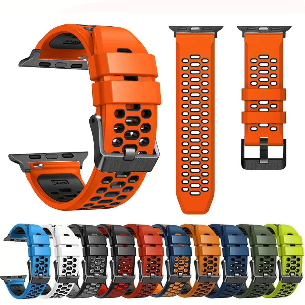 Sport Silicone Strap for Apple Watch Ultra 2 (49mm) & Series 9/8/7/SE/6 (45mm, 44mm, 42mm) - Durable Bracelet Wristband Accessory