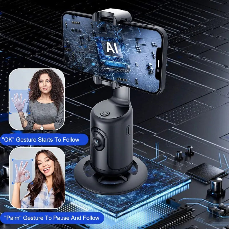 Intelli - AI Mini Selfie Stick with Automatic Tracking - 360 Degree Rotating Smart Follow Live Phone Bracket and Gimbal