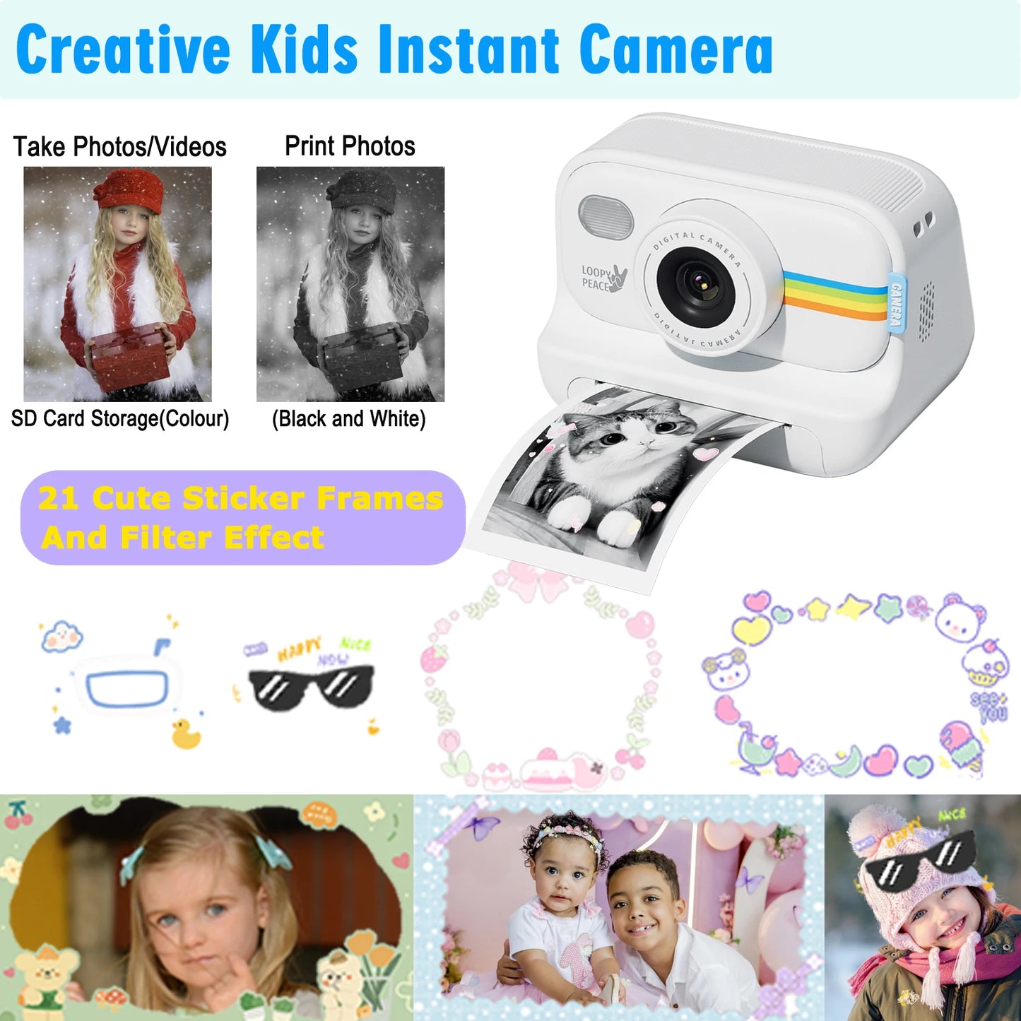 Kids Instant Print Camera with 2.0 Inch Screen | Christmas & Birthday Gifts for Girls Age 3-12 | Toddler Toy Camera