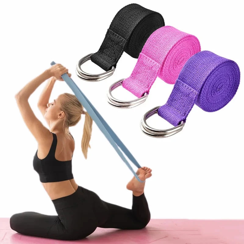 183cm x 3.8cm Cotton Yoga Strap - Adjustable Woven Exercise Belt with D-Ring Buckle for Stretching, Pilates and Fitness