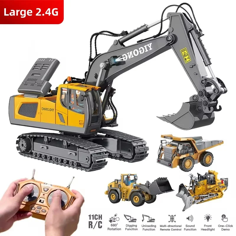 2.4G Remote Control Excavator Dump Truck - Professional Alloy and Plastic RC Construction Vehicle Toy for Kids