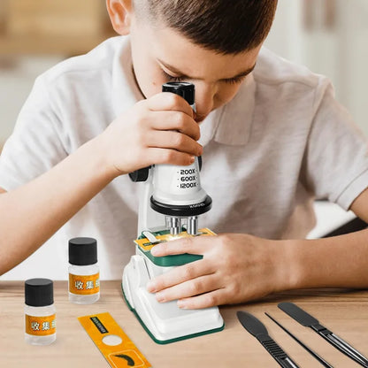 Children's Microscope Kit – 200x, 600x, 1200x Magnification – STEM Toy with LED Light for School and Home Education