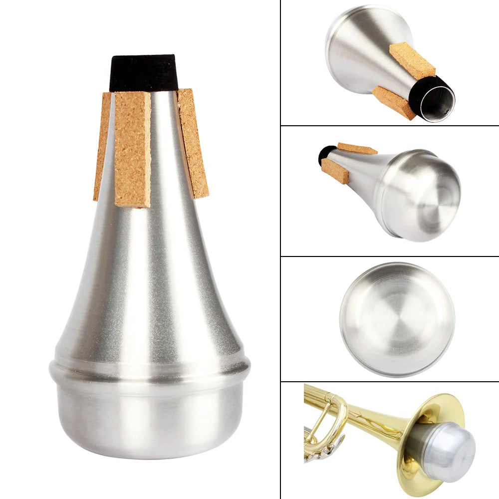 Portable Aluminum Alloy Trumpet Mute: Silver Straight Body Practice Silencer - Ideal for Beginner Trumpet Players