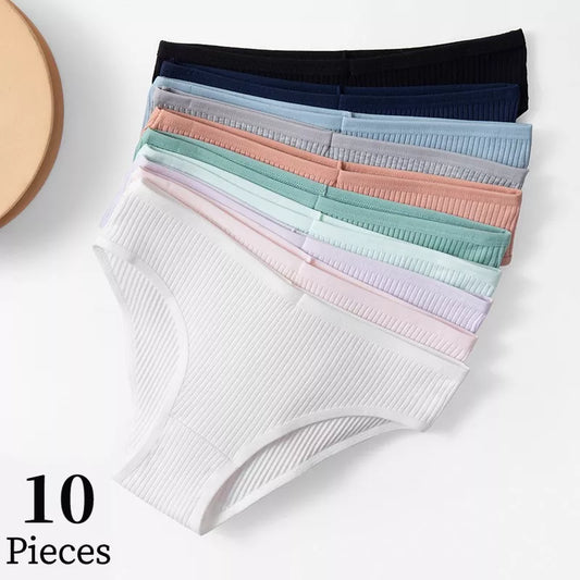 10PCS/Set BZEL Women's Panties: Sexy Breathable Cotton Striped Briefs - Comfortable Lingerie, Fashion Cozy Underpants on Sale