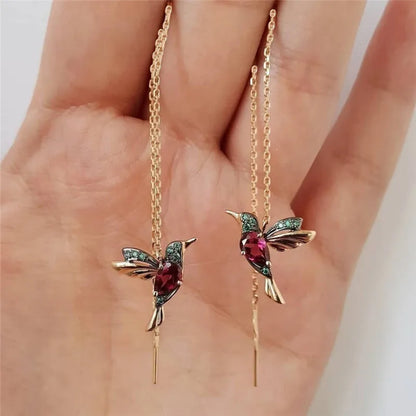 Women’s Dangle Earrings – Fashionable Wing-Spreading Zircon Hummingbird Long Pendant Earcandy – Elegant and Trendy Jewelry for Ladies