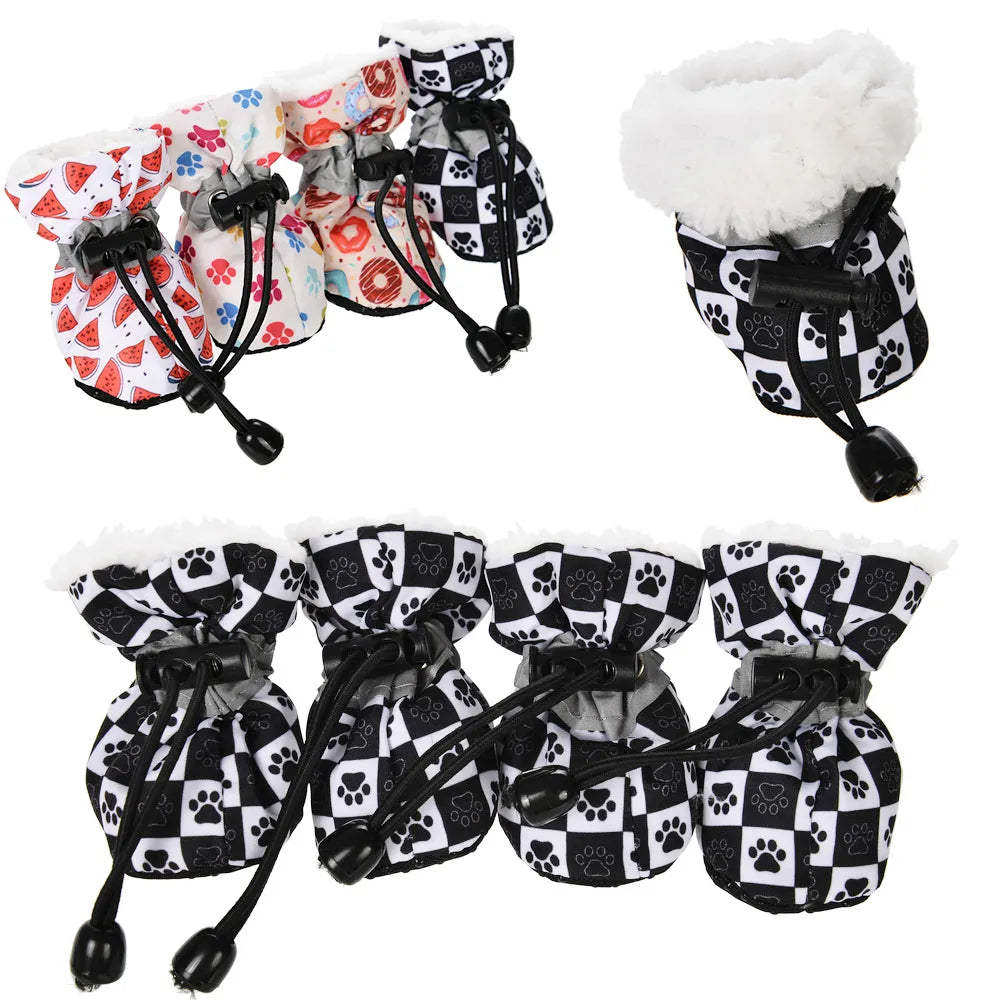 Keep Your Pet's Paws Warm and Dry with 4pcs Waterproof Winter Dog Shoes - Anti-Slip Rain and Snow Boots for Small Cats and Puppies