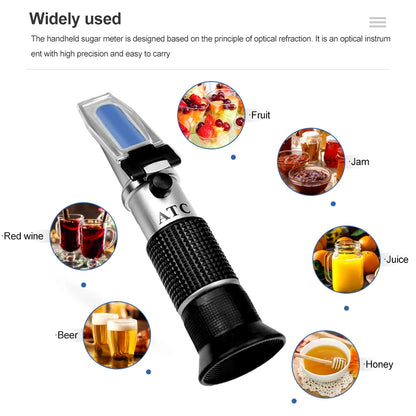 Handheld Alcohol Sugar Refractometer Tester - Wine Concentration Meter Densitometer 0-25% Alcohol, Beer 0-40% Brix Grapes