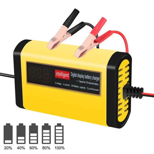 Full Automatic Car Battery Charger - Digital LCD Display, 2A Fast Charging, 3 Stages Lead Acid AGM GEL Battery Chargers