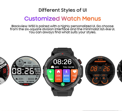 Blackview W50 Smart Watch – Waterproof, Health and Fitness Tracking, Bluetooth Calling, New Version for Men & Women