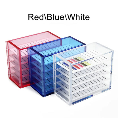 GLAMLASH False Eyelashes Storage Box | 5-Layer Acrylic Pallet Lash Holder - Red/Blue/White