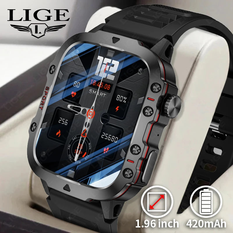 LIGE Outdoor Smart Watch for Men – 2.01" Screen, 3ATM Waterproof, Bluetooth Call, AI Voice, Sport Smartwatch for Android, Xiaomi, iOS