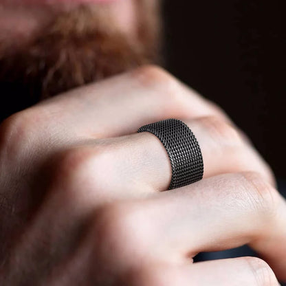 Men's Modern Stainless Steel Mesh Band Ring - Stylish Jewelry for Men and Women