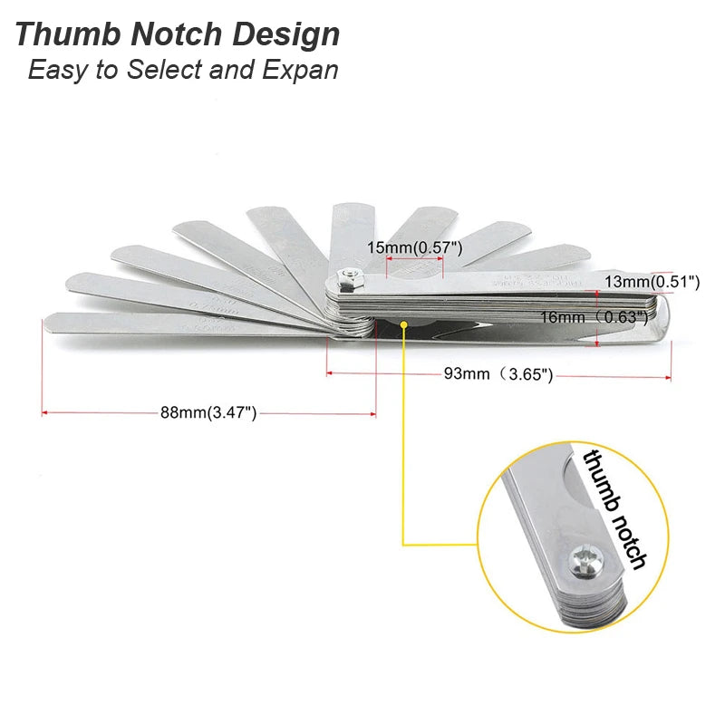 Metric Thickness Feeler Gauge Set - 32 Blades Tappet with Brass Gap Measure Tool for Motorcycle Valve Measurement, Range 0.04mm-0.88mm