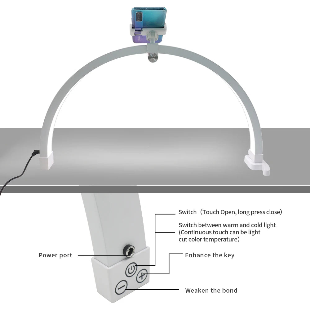 Foldable LED Half Moon Nail Table Lamp: 56cm Crescent Design for Manicure Desktop - Beauty Salon Fill Lighting